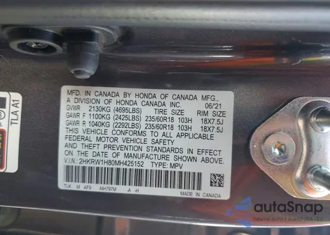 2021 Honda Cr-V Exl z USA, uszkodzony, nr VIN 2HKRW1H80MH425152